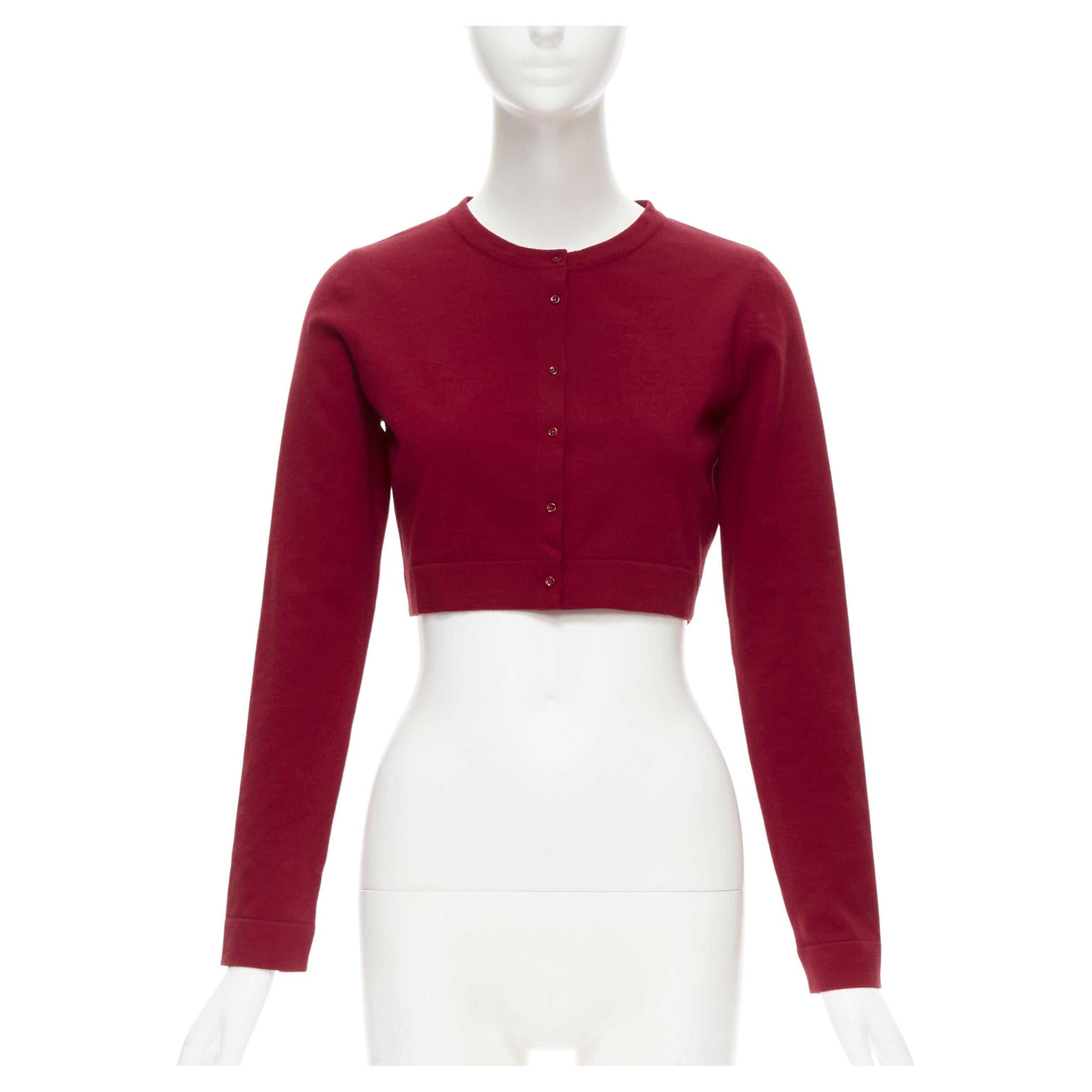 new ALAIA Signature cropped stretch knit button cardigan Garance red FR38 S For Sale