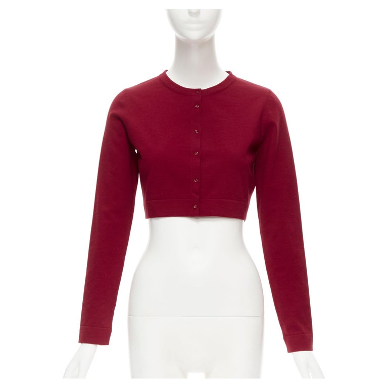 new ALAIA Signature cropped stretch knit button cardigan Garance red FR38 S  For Sale at 1stDibs