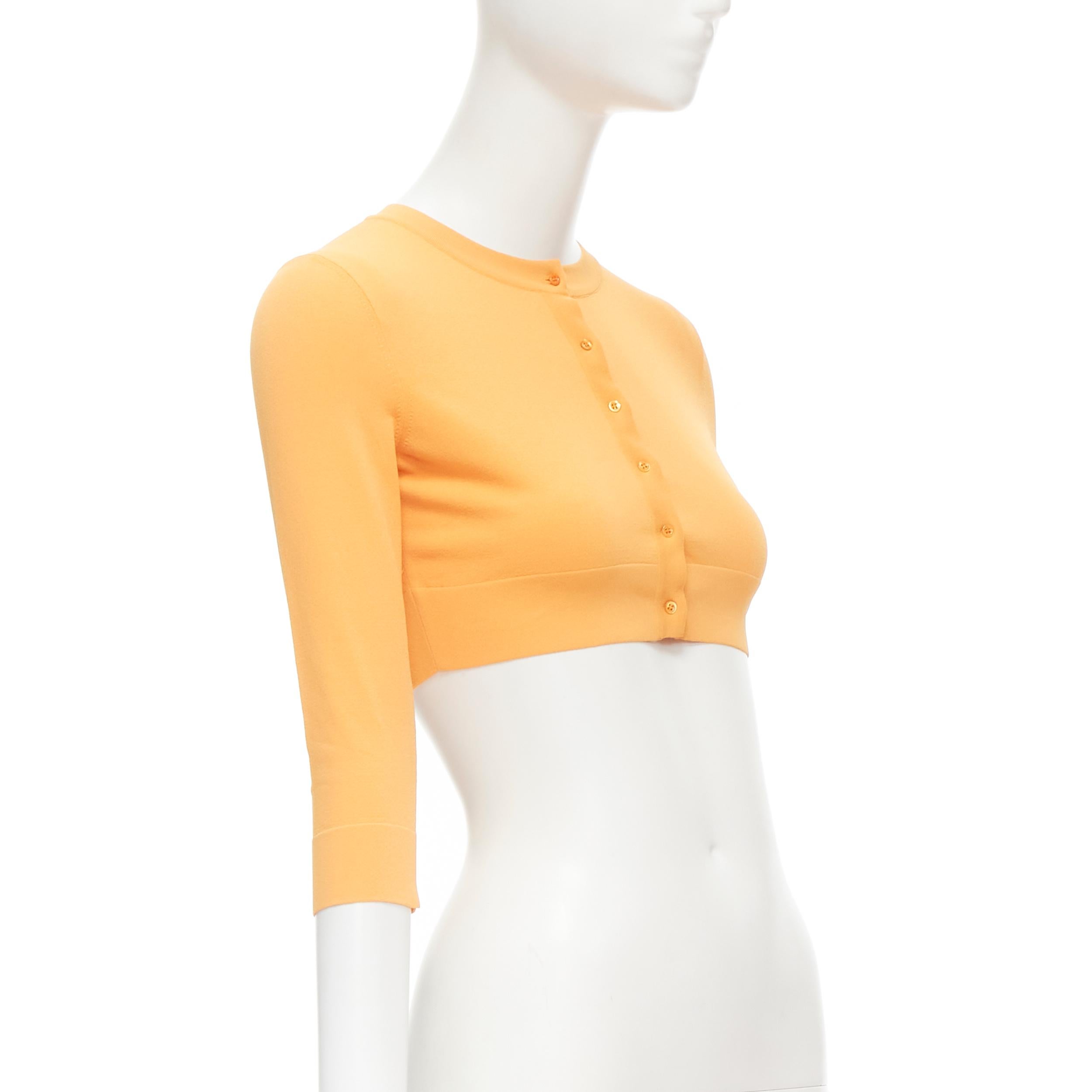 Orange new ALAIA Signature cropped stretch knit button cardigan Ocre orange FR38 S