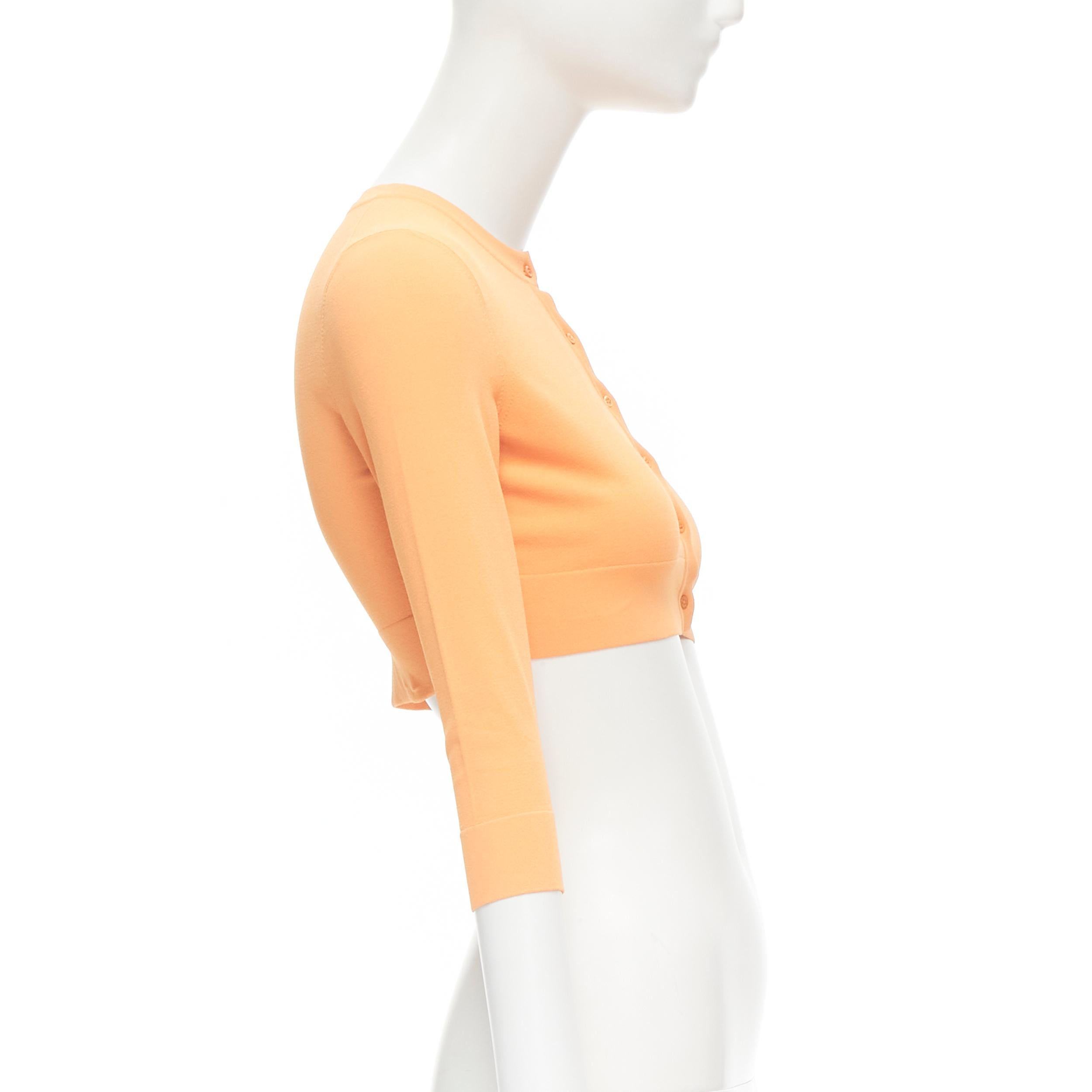 new ALAIA Signature cropped stretch knit button cardigan Peche orange FR38 S In New Condition For Sale In Hong Kong, NT