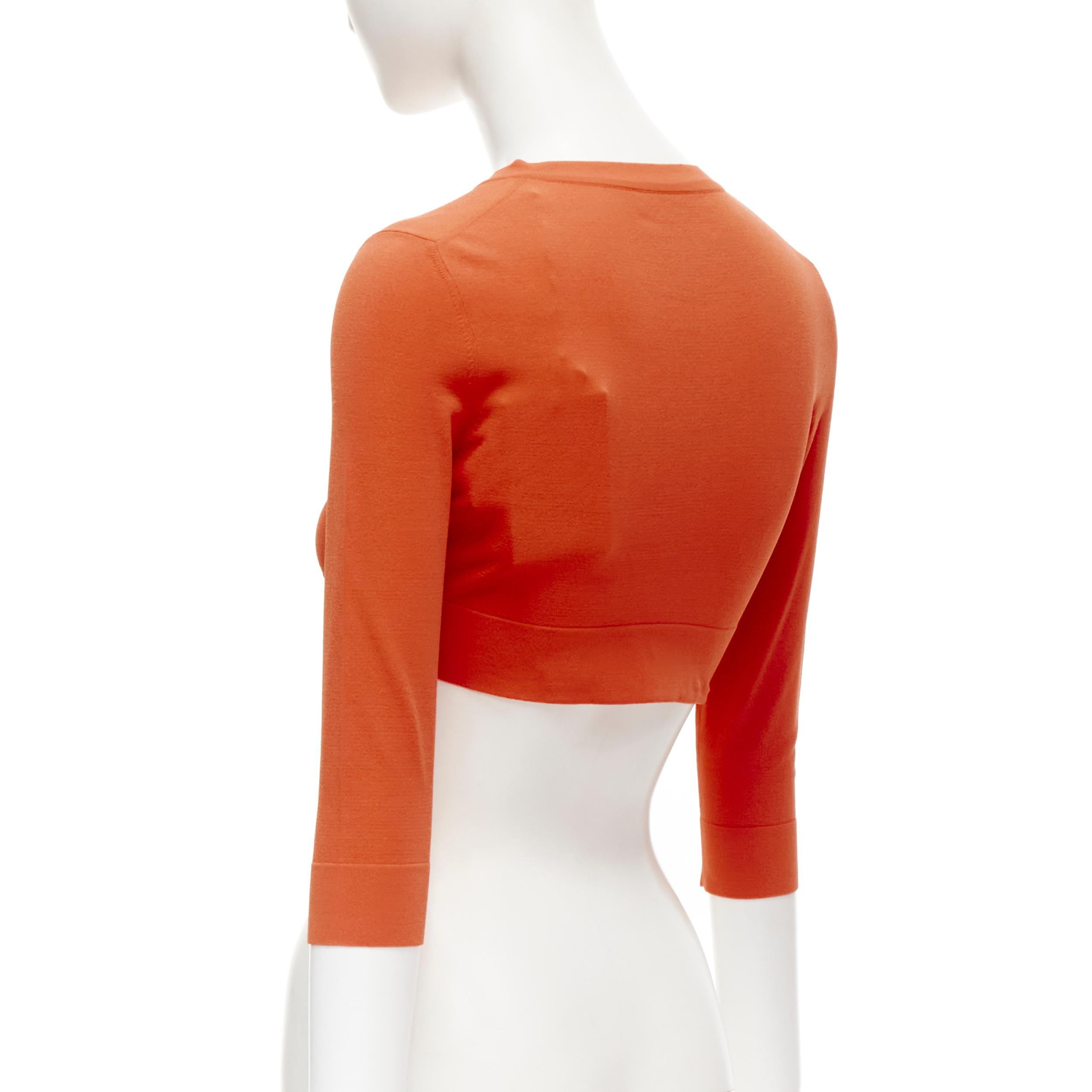 new ALAIA Signature cropped stretch knit button cardigan Sanguine Orange FR38 S In New Condition For Sale In Hong Kong, NT