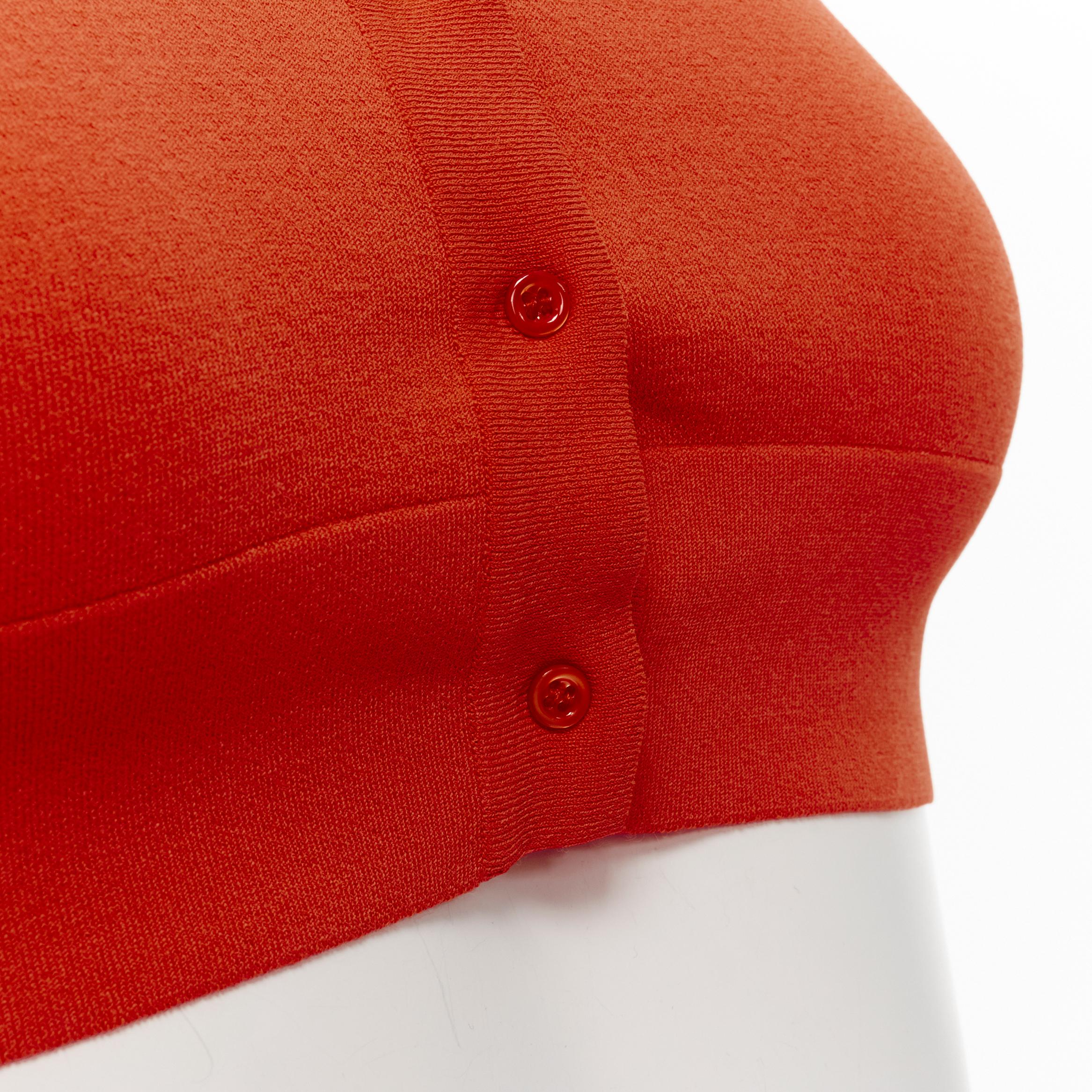 Women's new ALAIA Signature cropped stretch knit button cardigan Sanguine Orange FR38 S For Sale