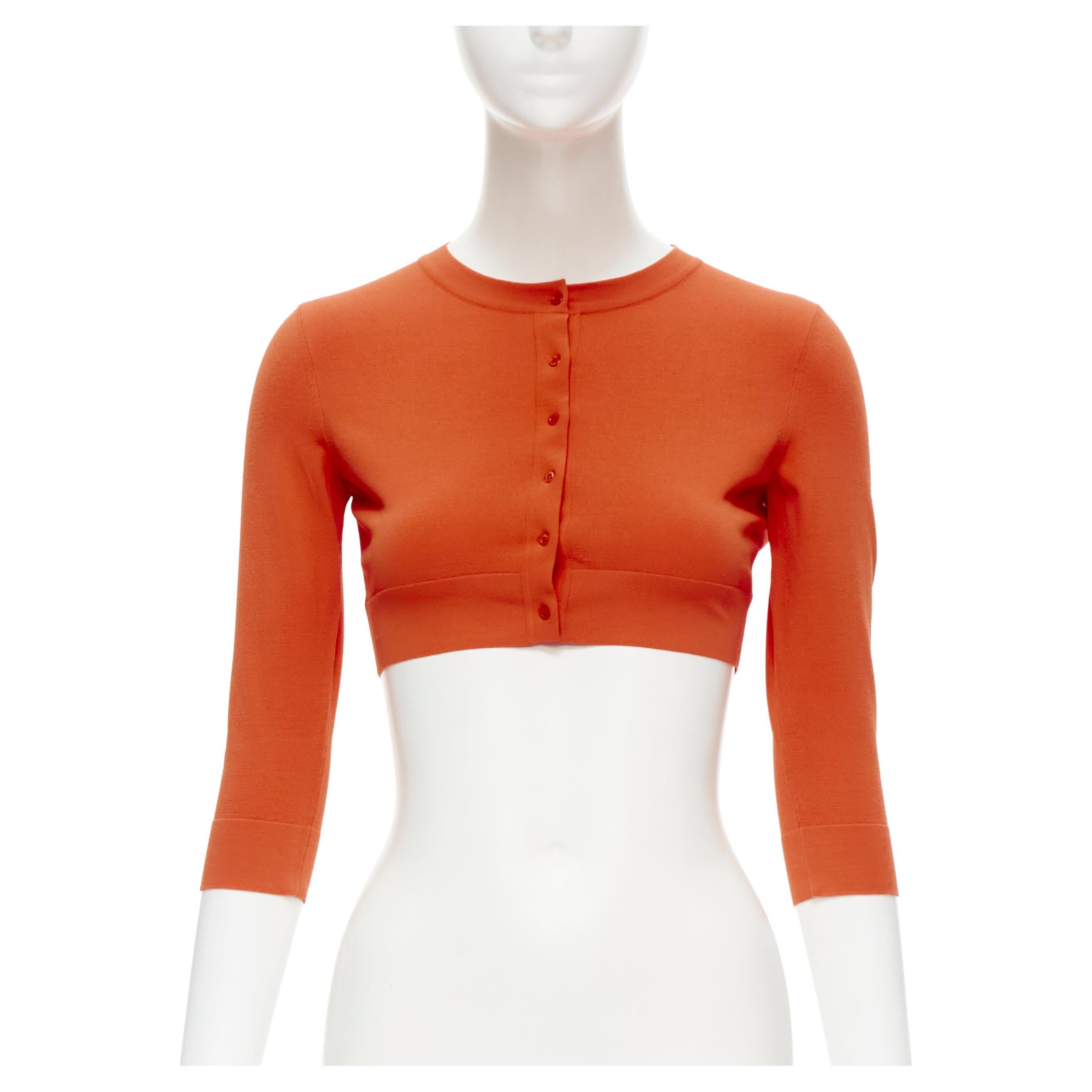 Neu ALAIA Signatur Kurze Strickjacke aus Stretch-Strick mit Knopfleiste in Orange FR38 S