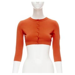 new ALAIA Signature cropped stretch knit button cardigan Sanguine Orange FR38 S