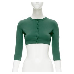 new ALAIA Signature cropped stretch knit button cardigan Sapin green FR36 XS