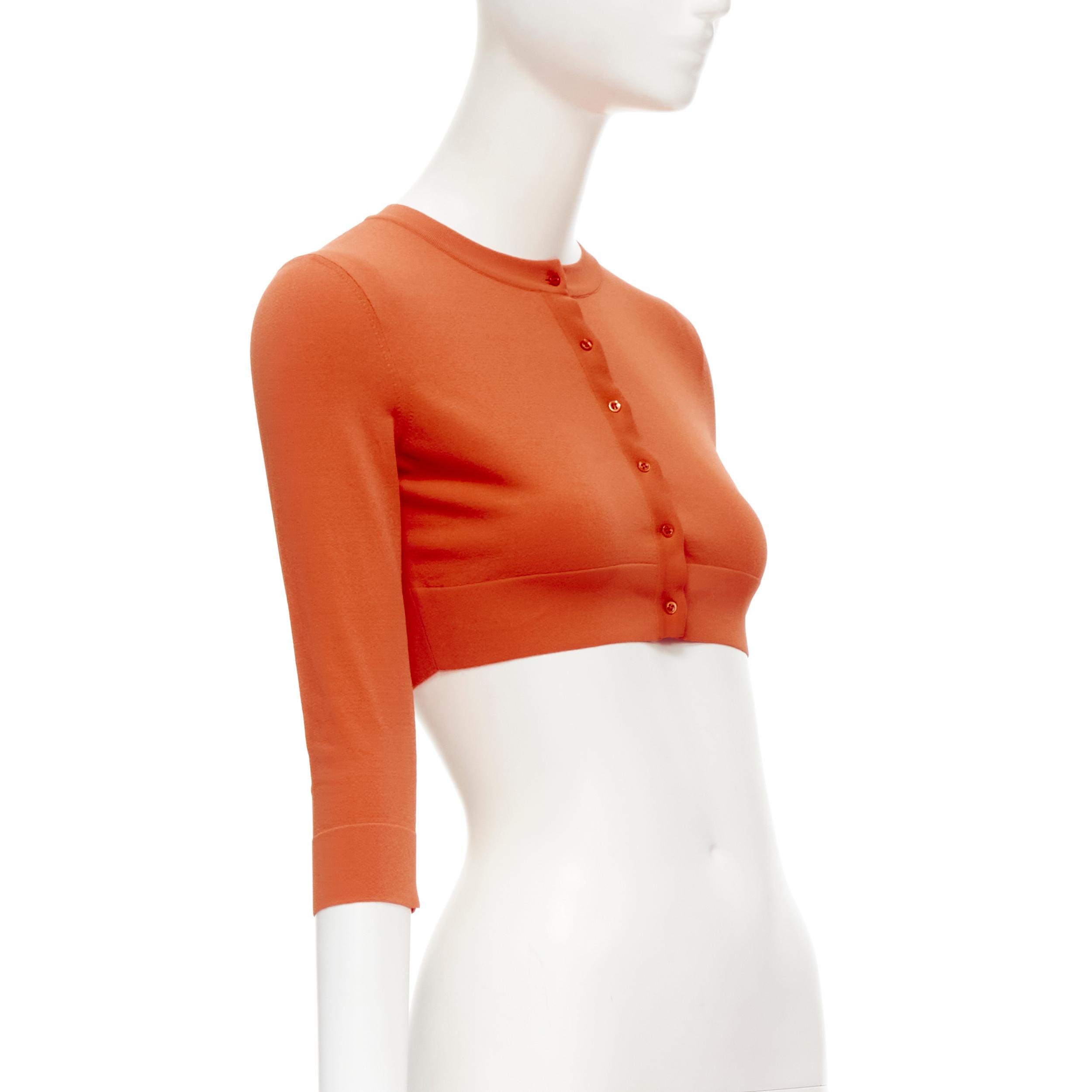 Red new ALAIA Signature cropped stretch knit cardigan Sanguine Orange FR36 XS For Sale