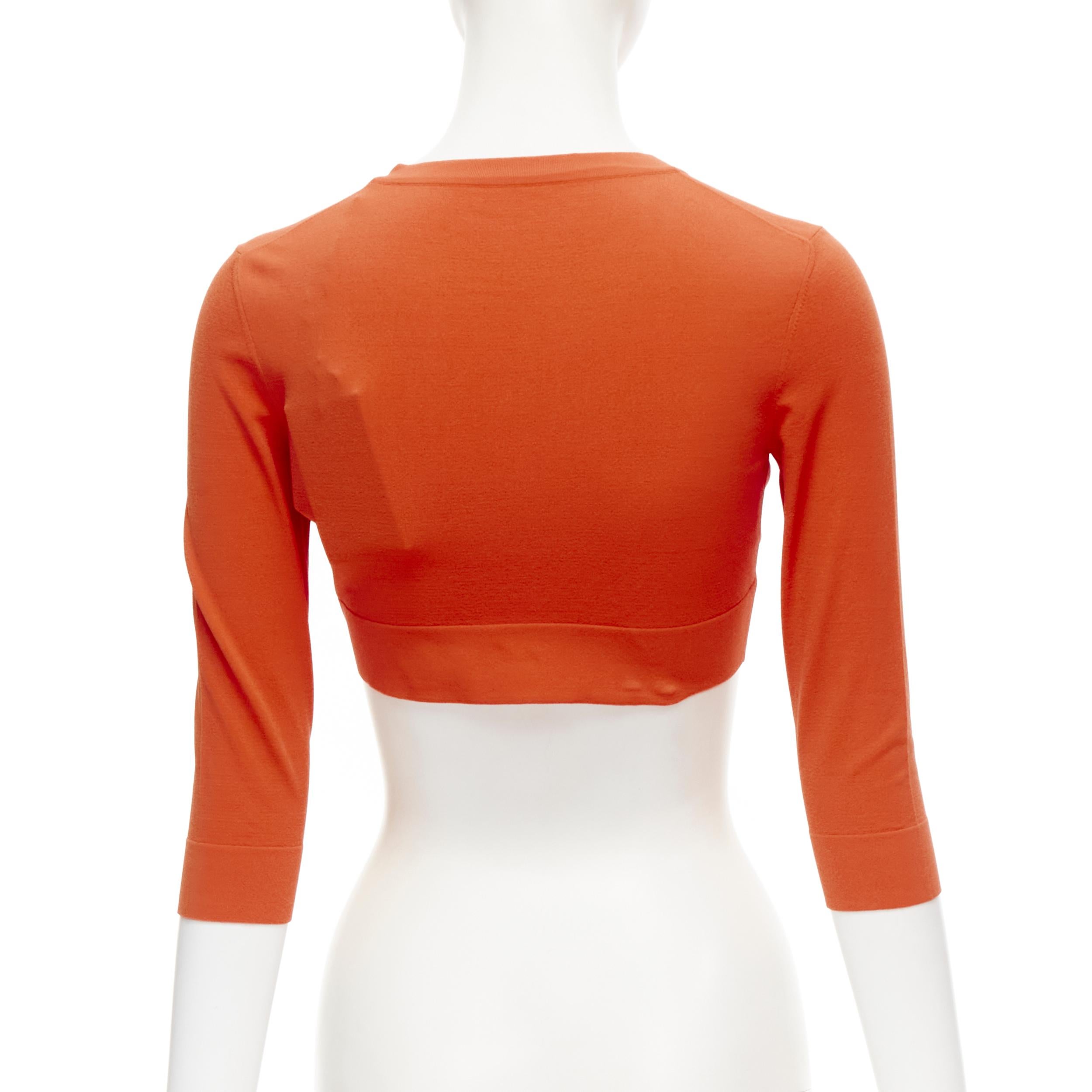 Women's new ALAIA Signature cropped stretch knit cardigan Sanguine Orange FR36 XS For Sale