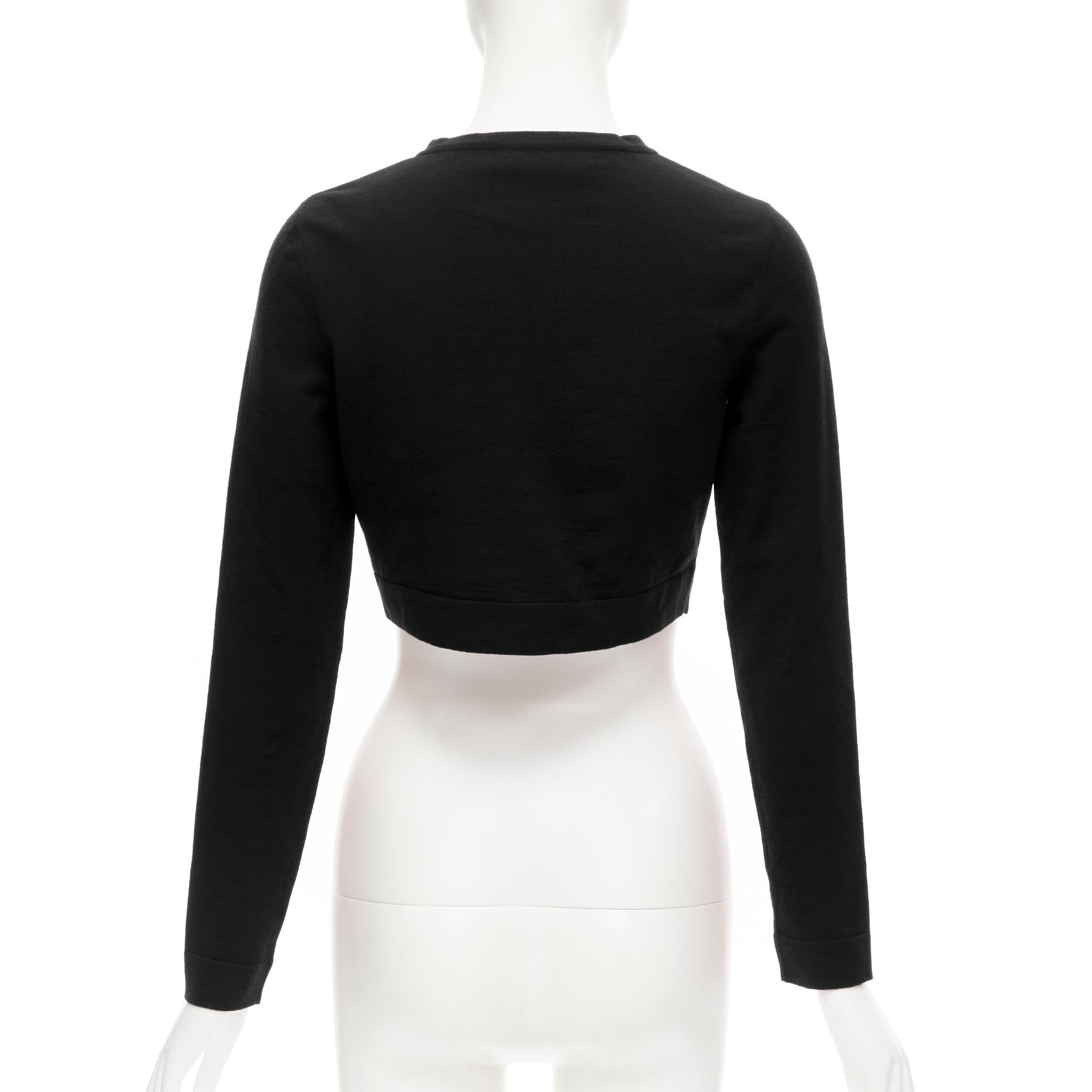 Women's new ALAIA Signature cropped wool knit button cardigan Noir black FR44 XL