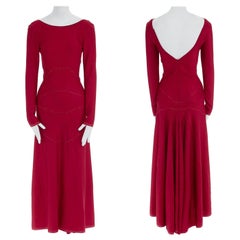 new ALAIA silver lurex red stretch viscose knitted V-back midi dress FR36 S