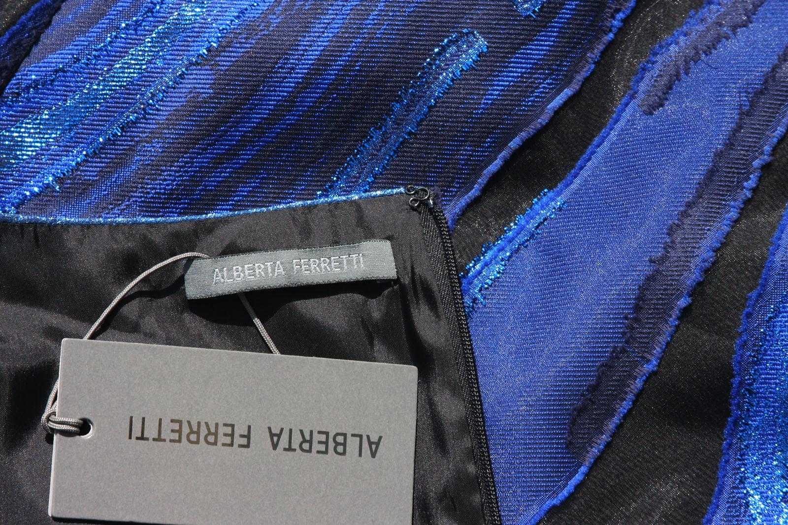 Alberta Ferretti Jacquard Marineblaues langes Metallic-Kleid von Alberta Ferretti It 40 - US 4 Damen im Angebot