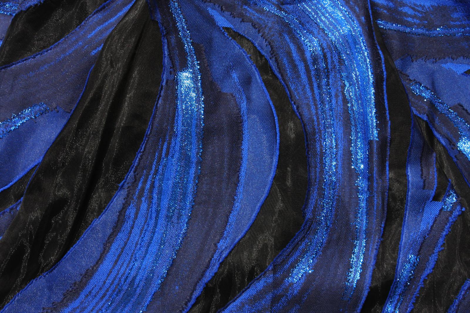 Alberta Ferretti Jacquard Marineblaues langes Metallic-Kleid von Alberta Ferretti It 40 - US 4 im Angebot 1