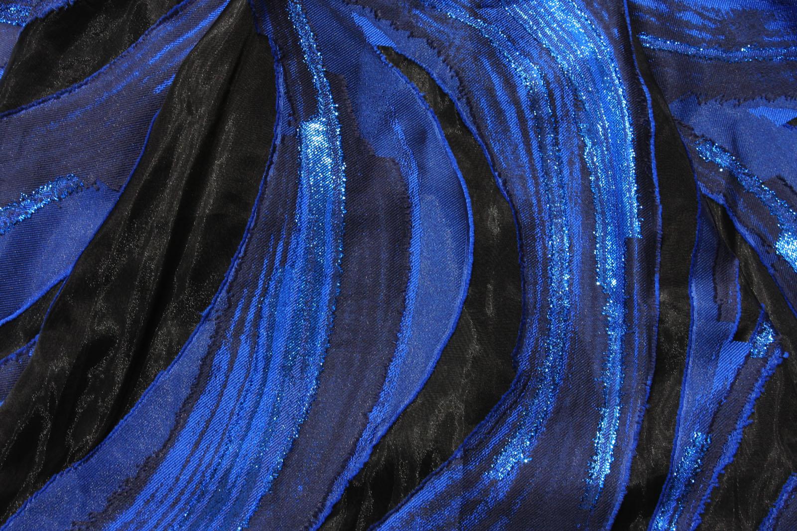 Women's New Alberta Ferretti Jacquard Navy Black Metallic Long Dress Gown It 40 - US 4