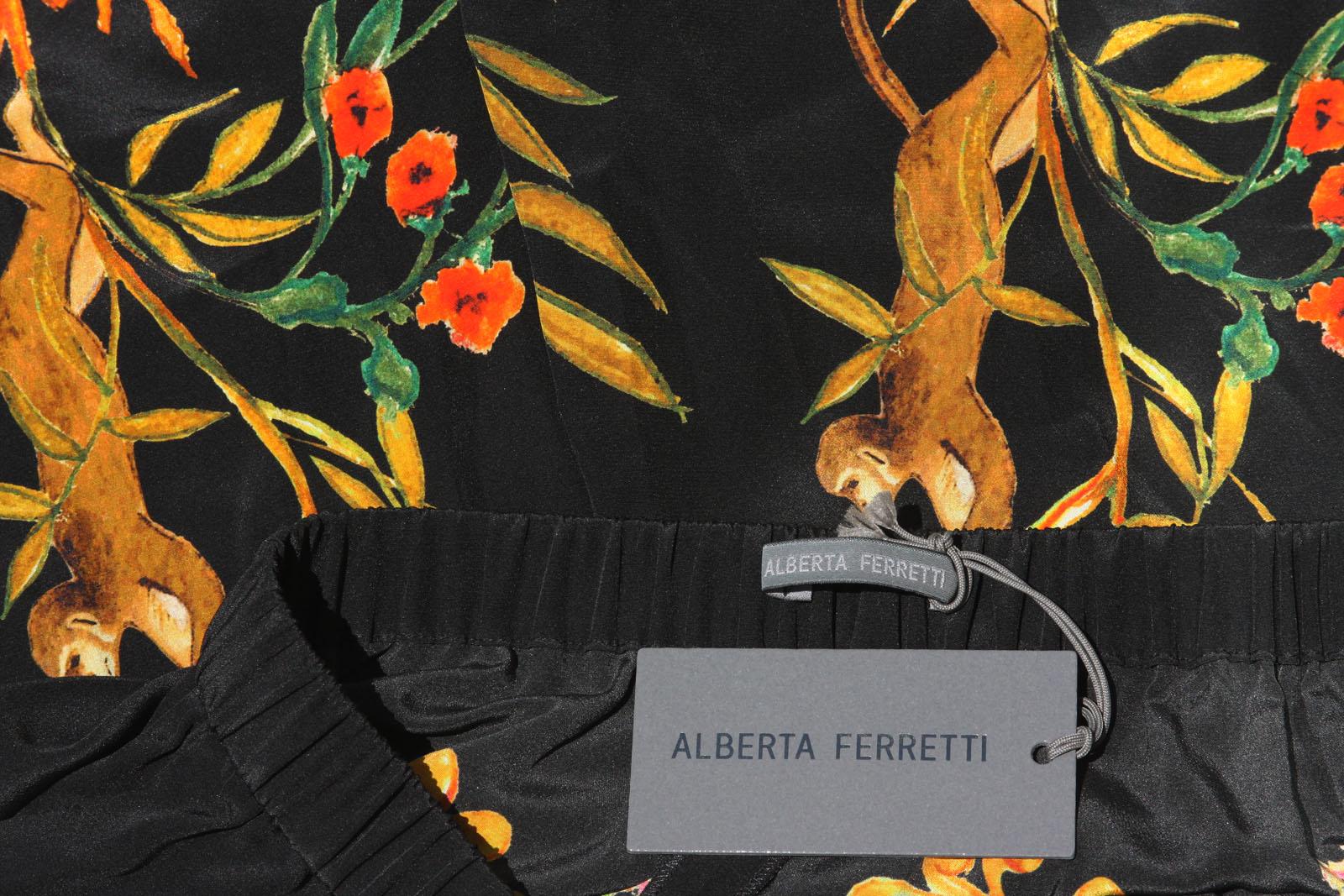 Nuovo ALBERTA FERRETTI Jungle Printed Black Silk Wide-Leg Pants It. 44 In condizioni Nuovo in vendita a Montgomery, TX