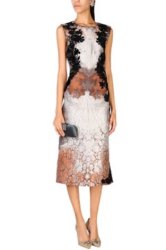 New Alberta Ferretti Bronze Metallic Jacquard Dress with Application It. 44 US 8