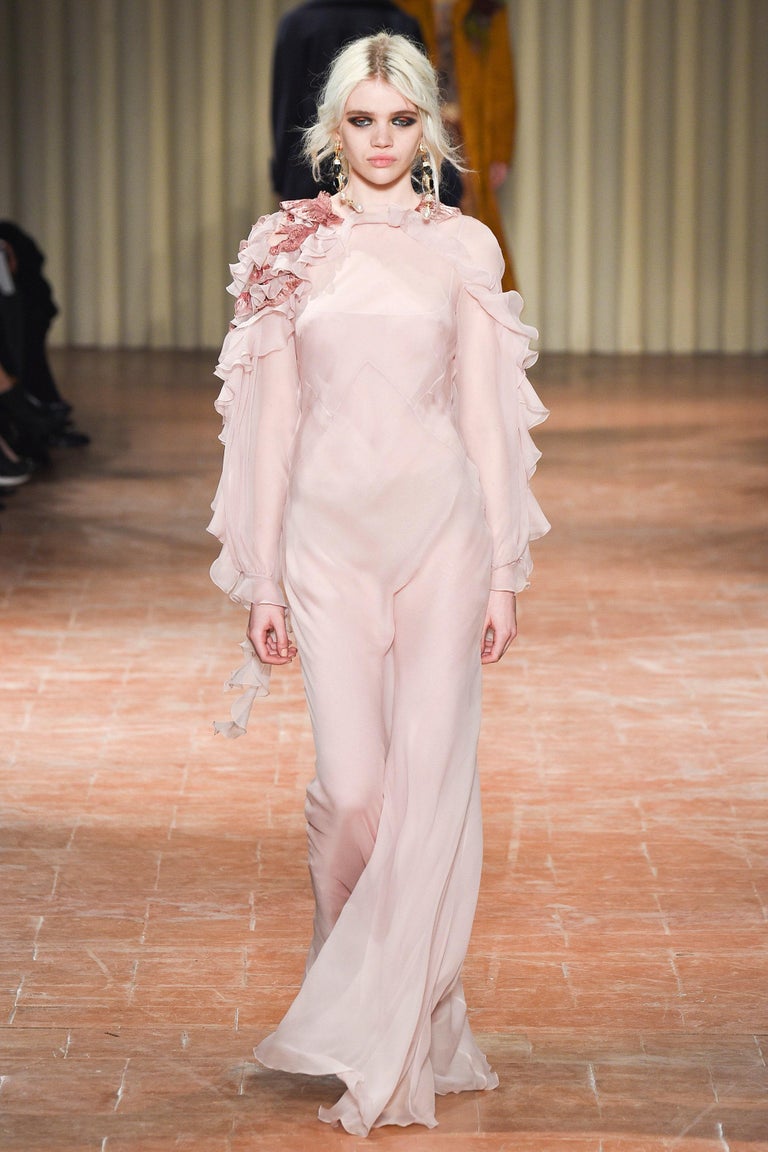 alberta ferretti pink dress Long floral mikado dress