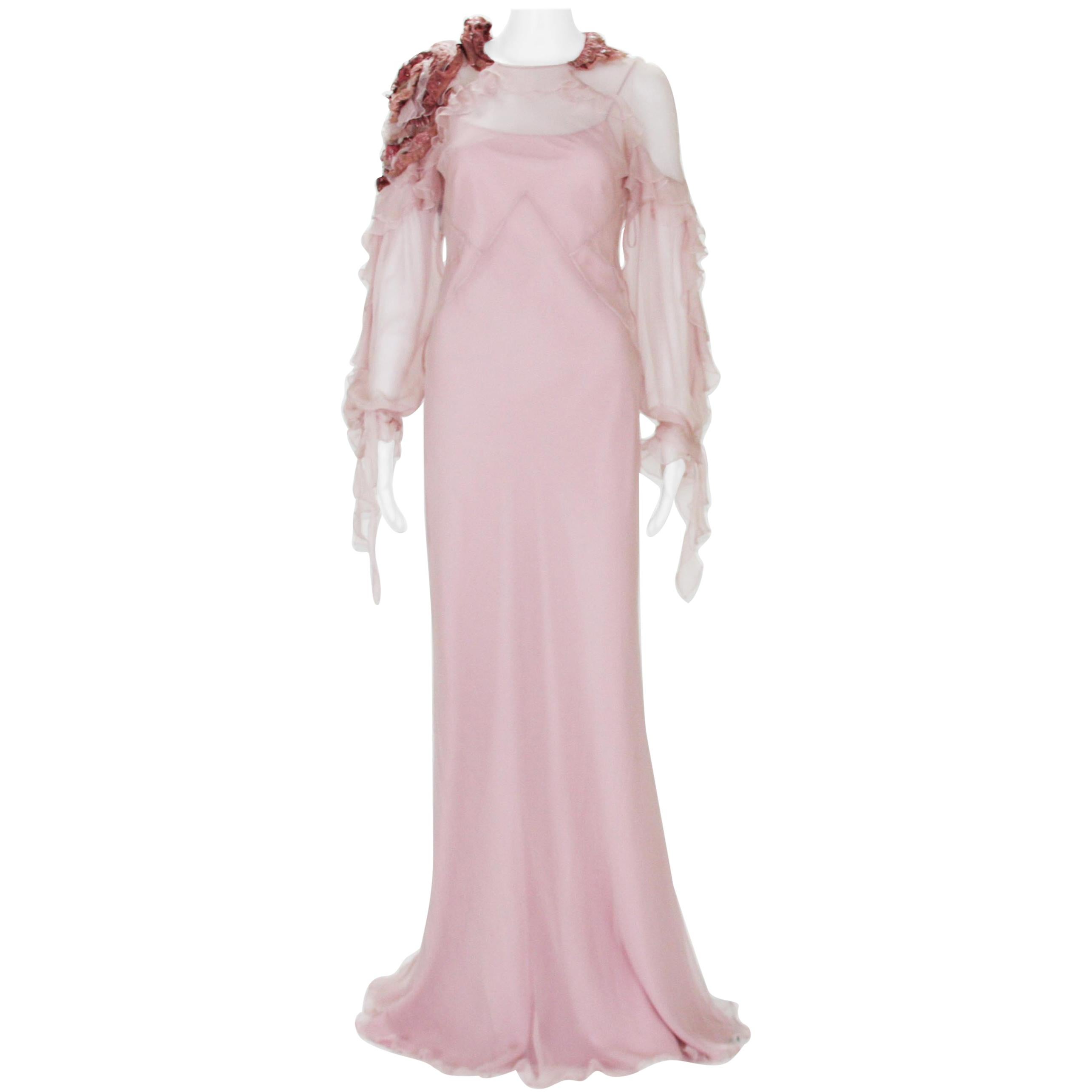 New Alberta Runway F/W 2017 Silk Pink Wedding Dress with Application 40 For Sale at 1stDibs