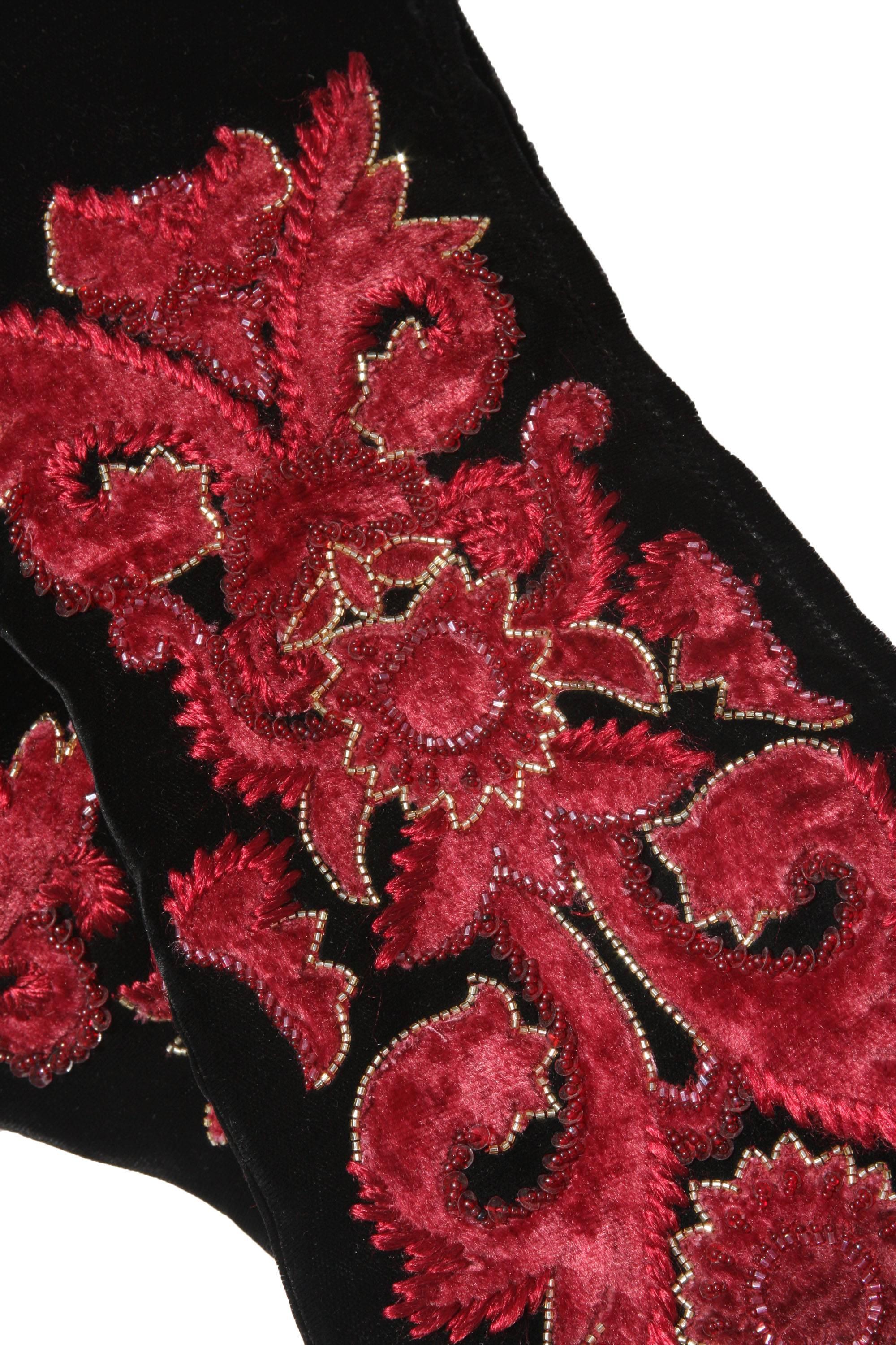 Black New Alberta Ferretti Velvet Beaded Embroidered Thigh High Boots 39 - 9