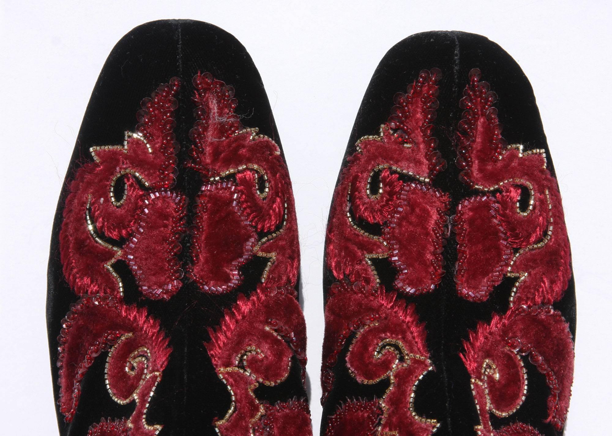 New Alberta Ferretti Velvet Beaded Embroidered Thigh High Boots 39 3