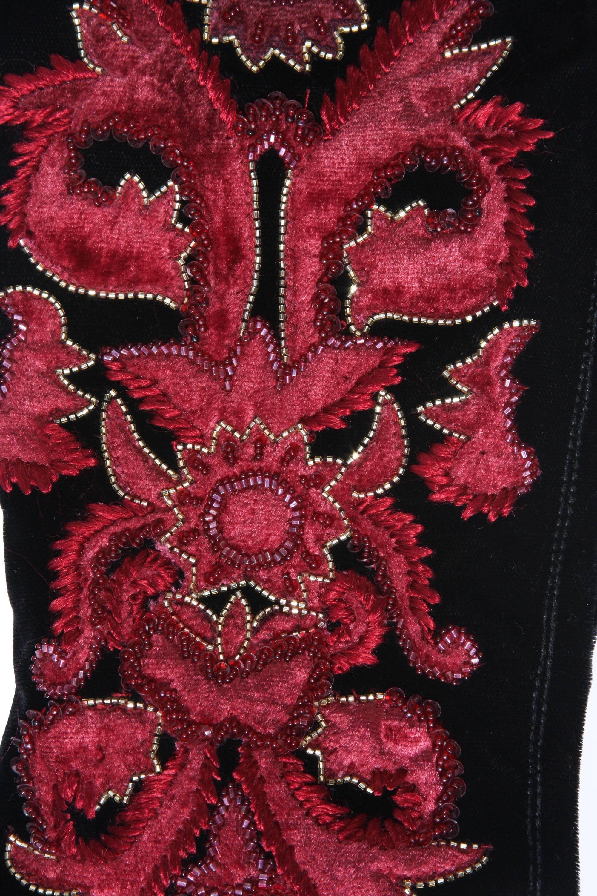 Women's New Alberta Ferretti Velvet Beaded Embroidered Thigh High Boots 39