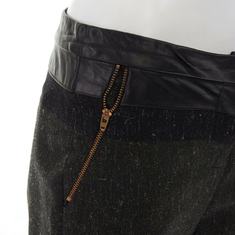 new ALC leather waist navy grey wool tweed colorblocked slim fit pants ...