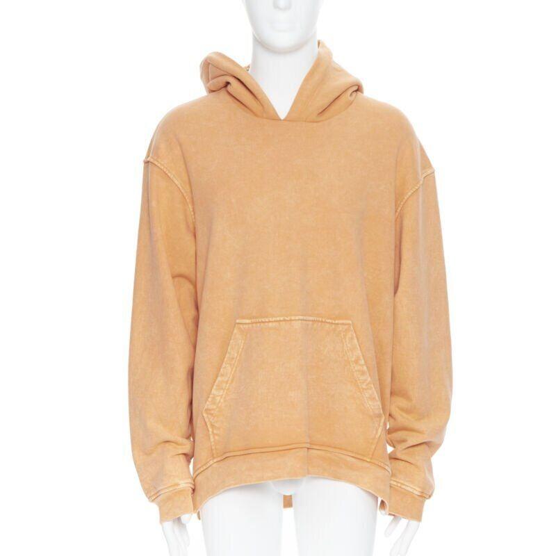 Orange new ALCHEMIST orange washed cotton tweed embroidered hood patchwork hoodie L For Sale