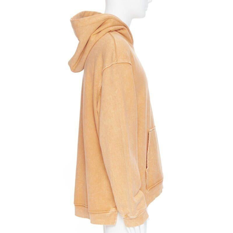 Men's new ALCHEMIST orange washed cotton tweed embroidered hood patchwork hoodie L For Sale