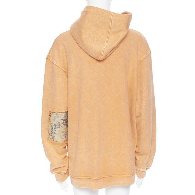 new ALCHEMIST orange washed cotton tweed embroidered hood patchwork hoodie L For Sale 1