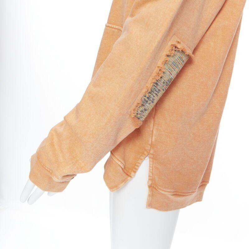 new ALCHEMIST orange washed cotton tweed embroidered hood patchwork hoodie L For Sale 4