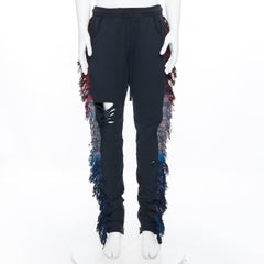 new ALCHEMIST Ryder washed black cotton distressed fringe trimmed sweatpants L