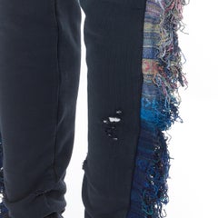 new ALCHEMIST Ryder washed black cotton holey tweed fringe trimmed sweatpants L