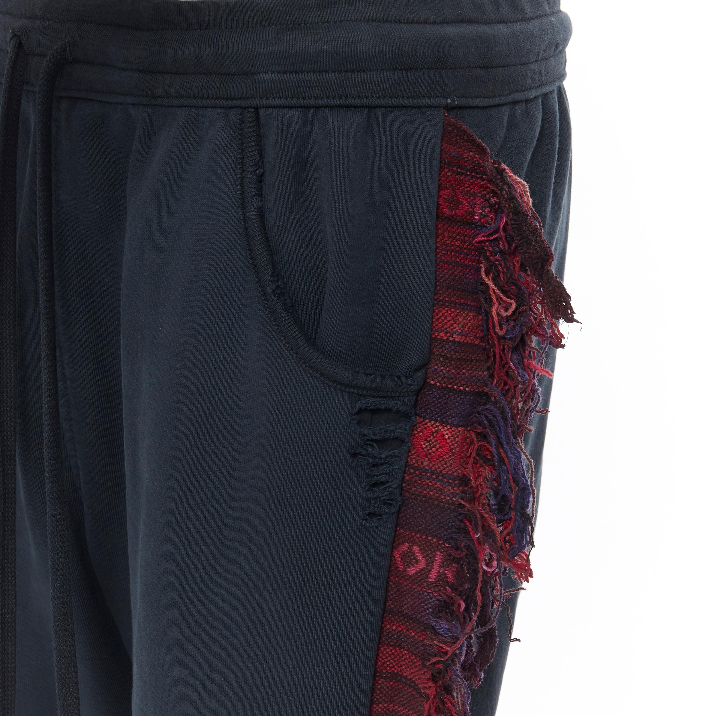new ALCHEMIST Ryder washed black cotton holey tweed fringe trimmed sweatpants L In New Condition In Hong Kong, NT