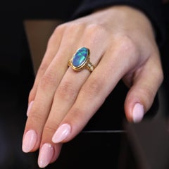 New Alex Sepkus 3.94 Carat Black Opal 18k Gold Ring