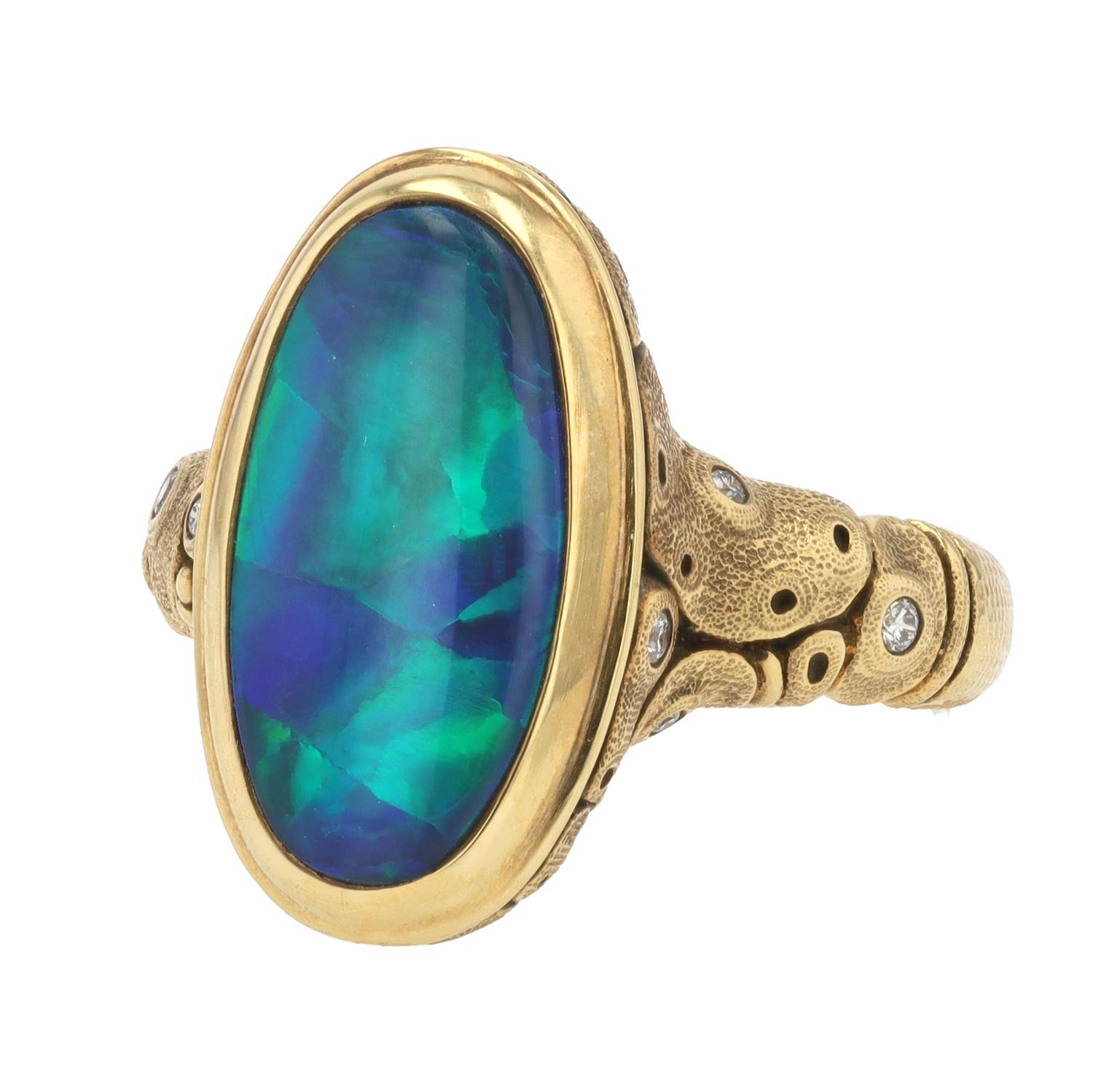 Contemporary New Alex Sepkus 3.94 Carat Black Opal 18k Gold Ring For Sale