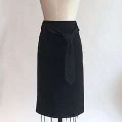 Unworn 2006 Alexander McQueen Neck Tie Belted Black Pencil Skirt