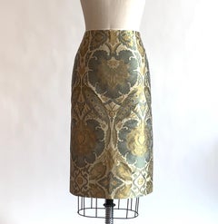 New Alexander McQueen 2006 Cream Green and Yellow Jacquard Pencil Skirt