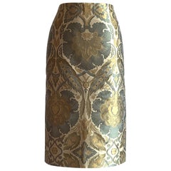 New Alexander McQueen 2006 Cream Green and Yellow Jacquard Pencil Skirt 