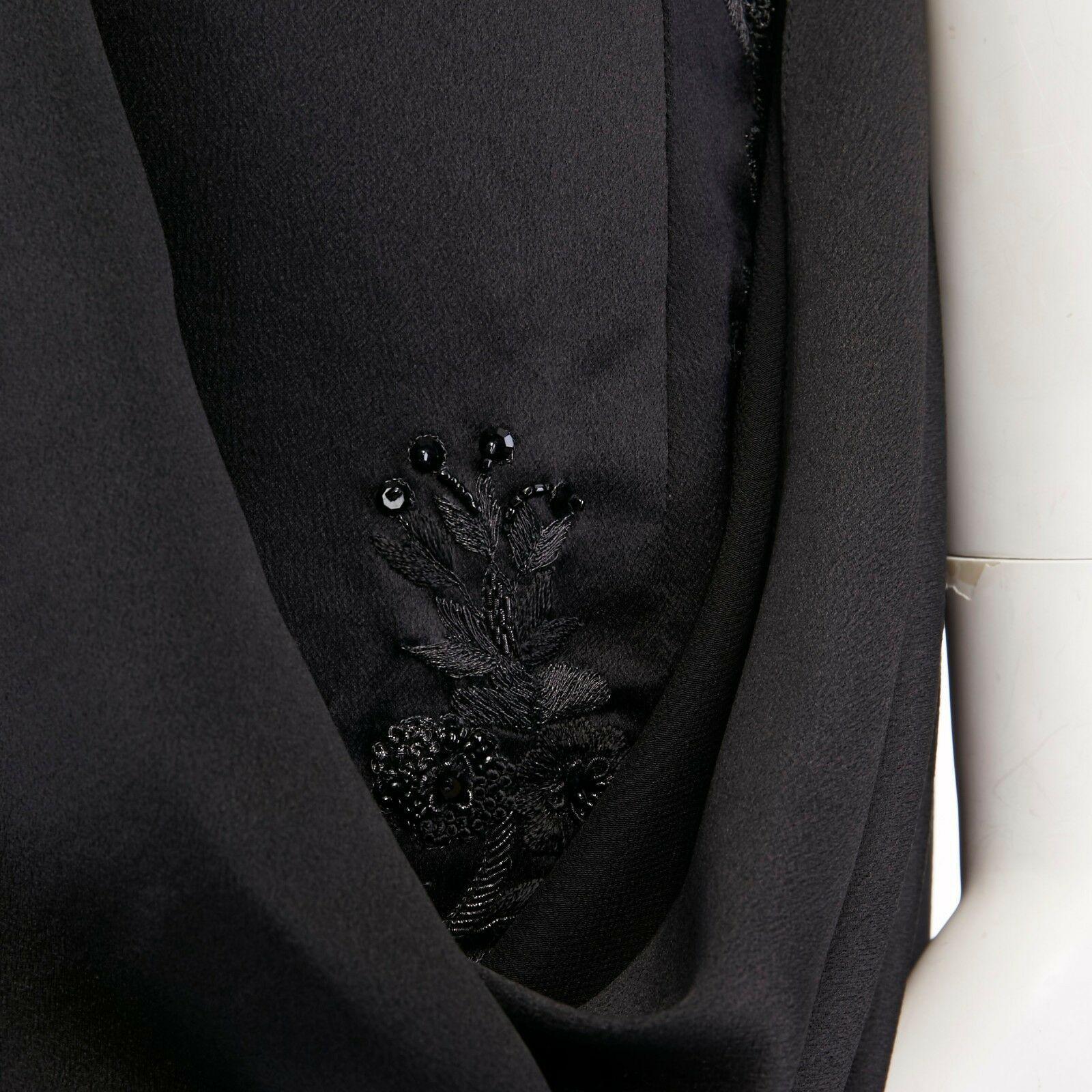new ALEXANDER MCQUEEN 2008 black bead embroidery draped silk gown dress IT38 XS 2