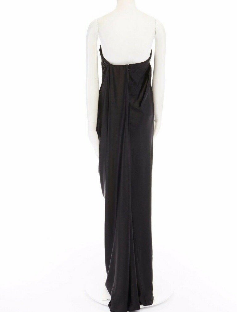 new ALEXANDER MCQUEEN 2008 black bead embroidery draped silk gown dress ...