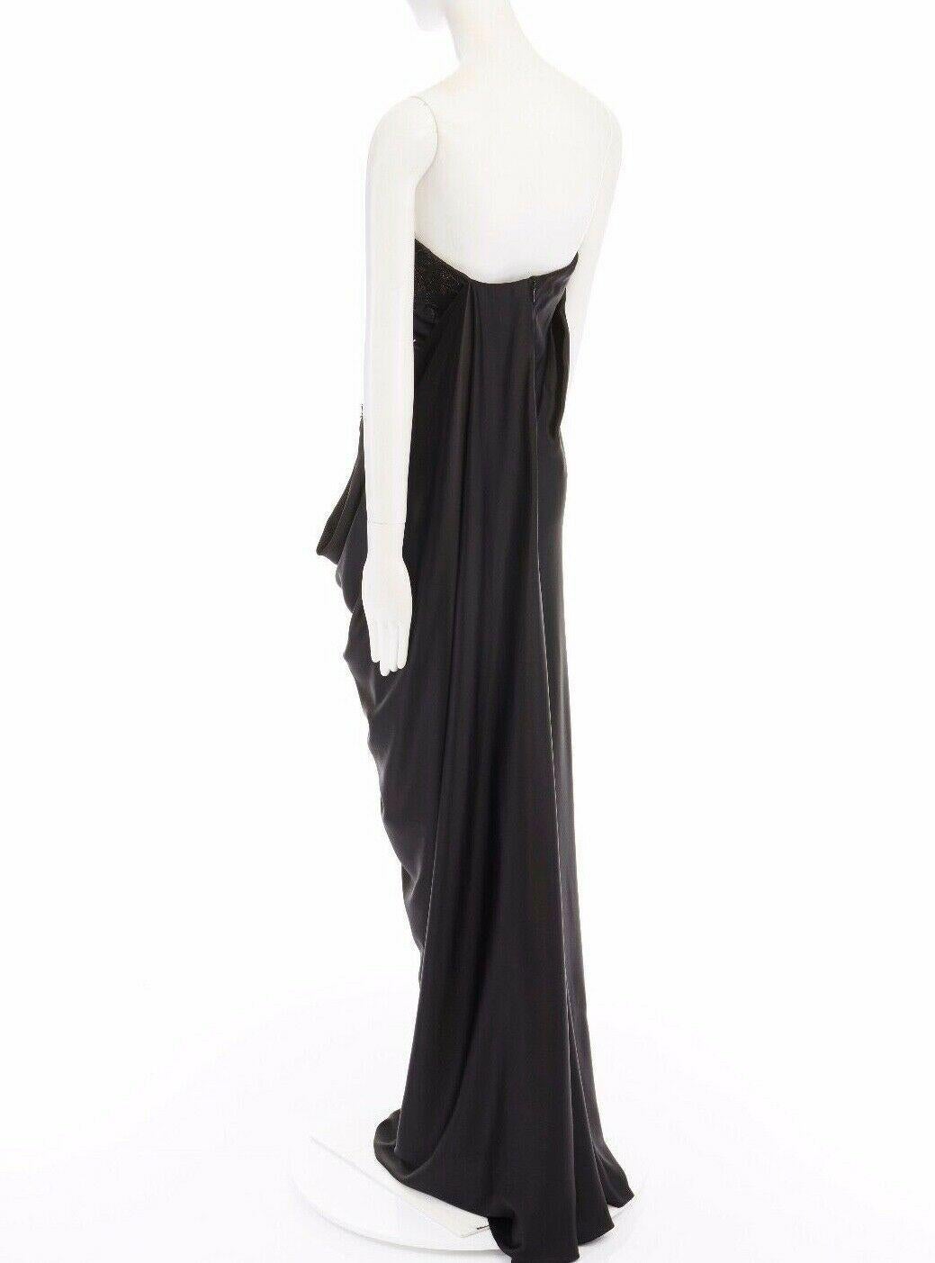 Black new ALEXANDER MCQUEEN 2008 black bead embroidery draped silk gown dress IT38 XS