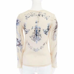 new ALEXANDER MCQUEEN 2008 sheer nude skull tattoo printed silk top IT38 XS