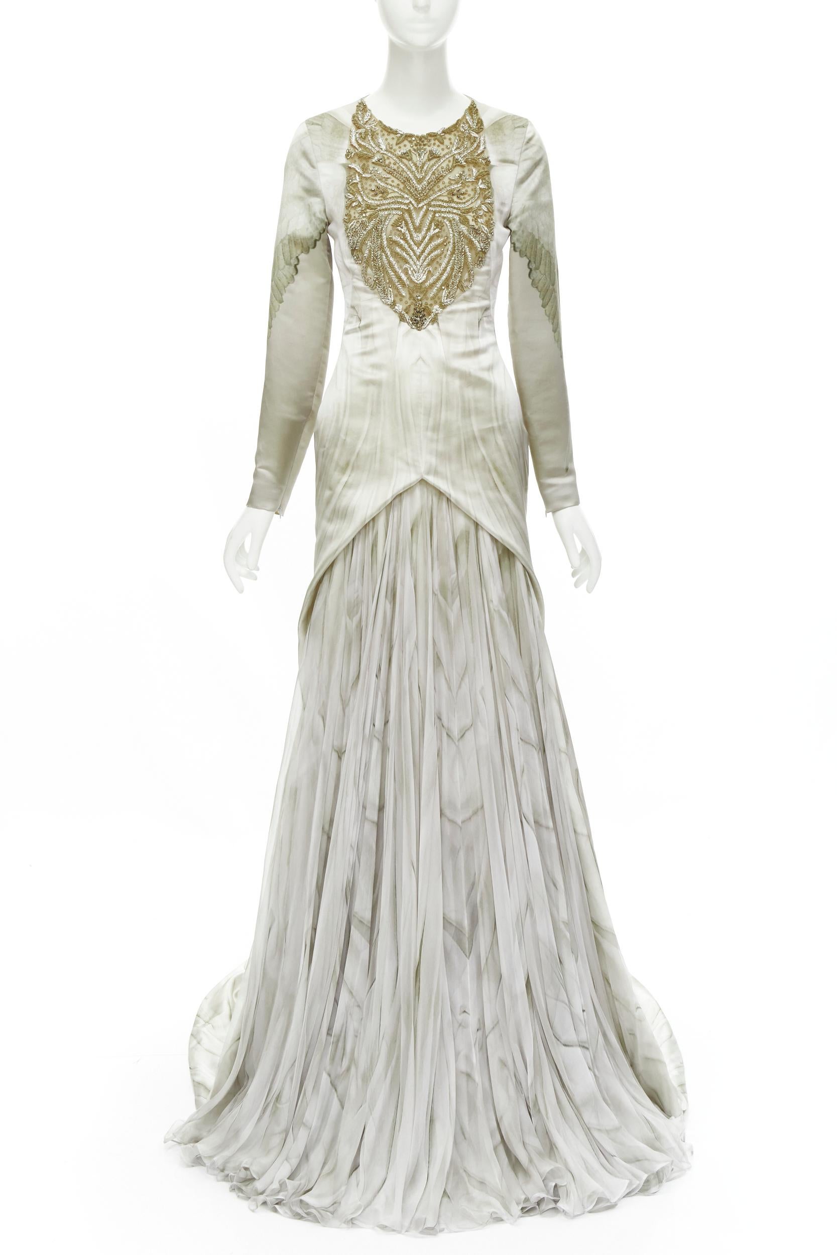 Gray new ALEXANDER MCQUEEN 2010 Angels Demons embellished chiffon skirt gown IT40 S For Sale