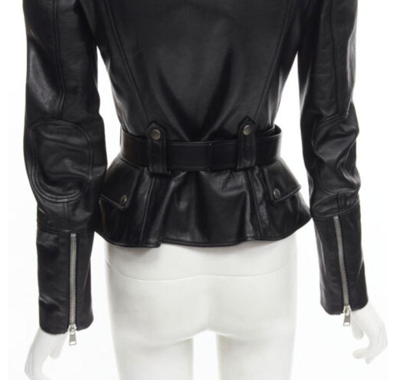 new ALEXANDER MCQUEEN 2010 black leather belted peplum biker jacket IT38 XS
Reference: TGAS/C01679
Brand: Alexander McQueen
Designer: Sarah Burton
Material: Leather
Color: Black
Pattern: Solid
Closure: Zip
Lining: Fabric
Made in: