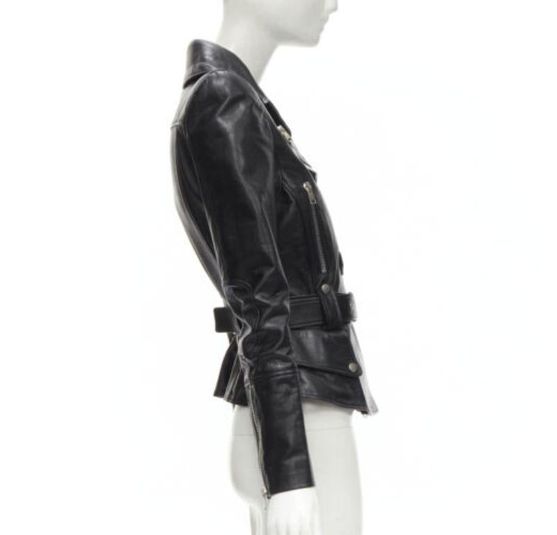 new ALEXANDER MCQUEEN 2010 black leather belted peplum biker jacket IT38 XS In New Condition For Sale In Hong Kong, NT