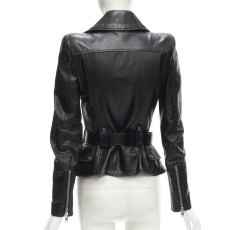 Women's new ALEXANDER MCQUEEN 2010 black leather belted peplum biker jacket IT38 XS For Sale