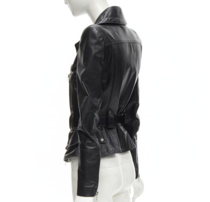 new ALEXANDER MCQUEEN 2010 black leather belted peplum biker jacket IT38 XS For Sale 1