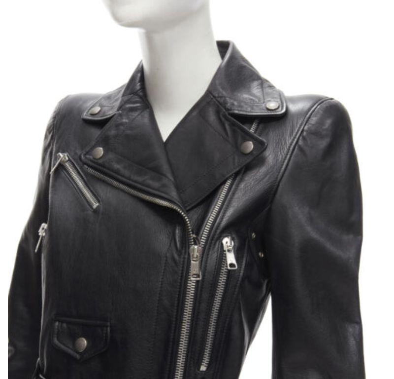new ALEXANDER MCQUEEN 2010 black leather belted peplum biker jacket IT38 XS For Sale 2