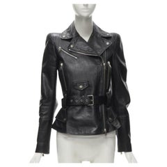 nuovo ALEXANDER McQueen 2010 giacca biker con cintura in pelle nera IT38 XS
