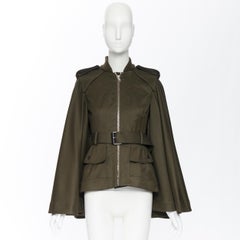new ALEXANDER MCQUEEN 2015 khaki green belted military cape jacket IT36 XS