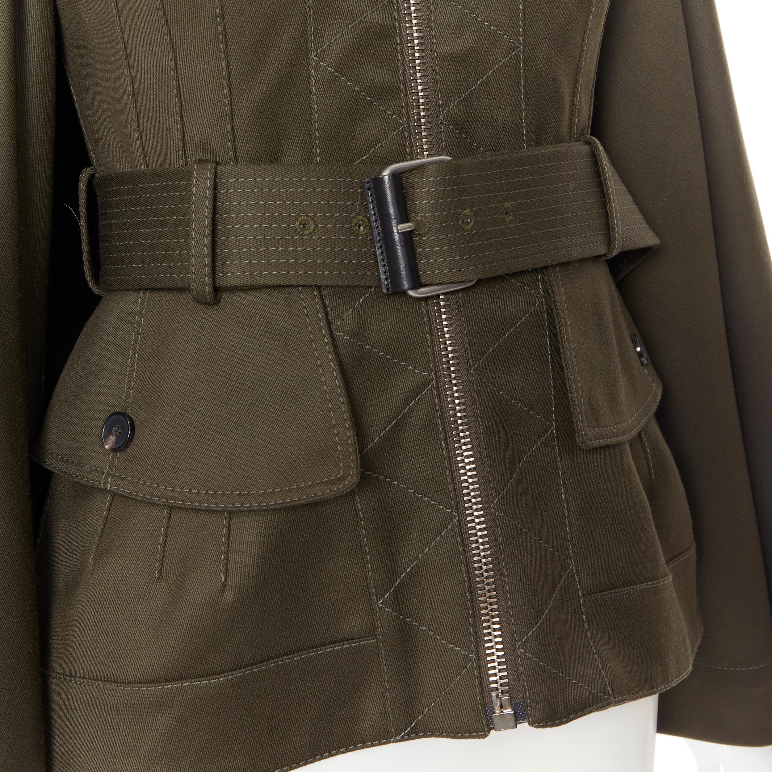 Women's new ALEXANDER MCQUEEN 2015 khaki green belted military cape jacket IT36 XS