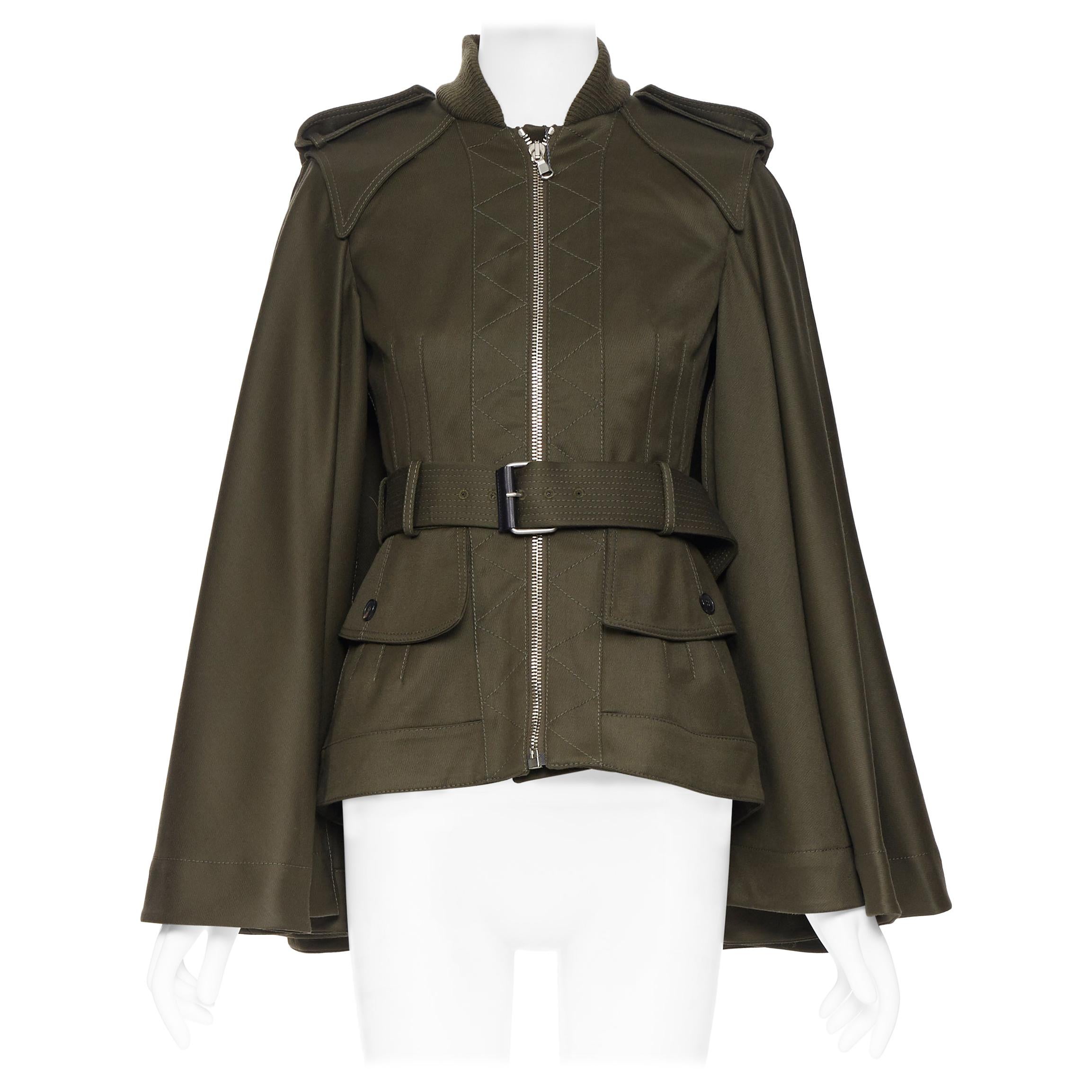 new ALEXANDER MCQUEEN 2015 khaki green belted military cape jacket IT36 XS  For Sale at 1stDibs | blazer alexander mcqueen, mcqueen wrap bracelet, alexander  mcqueen feather dress